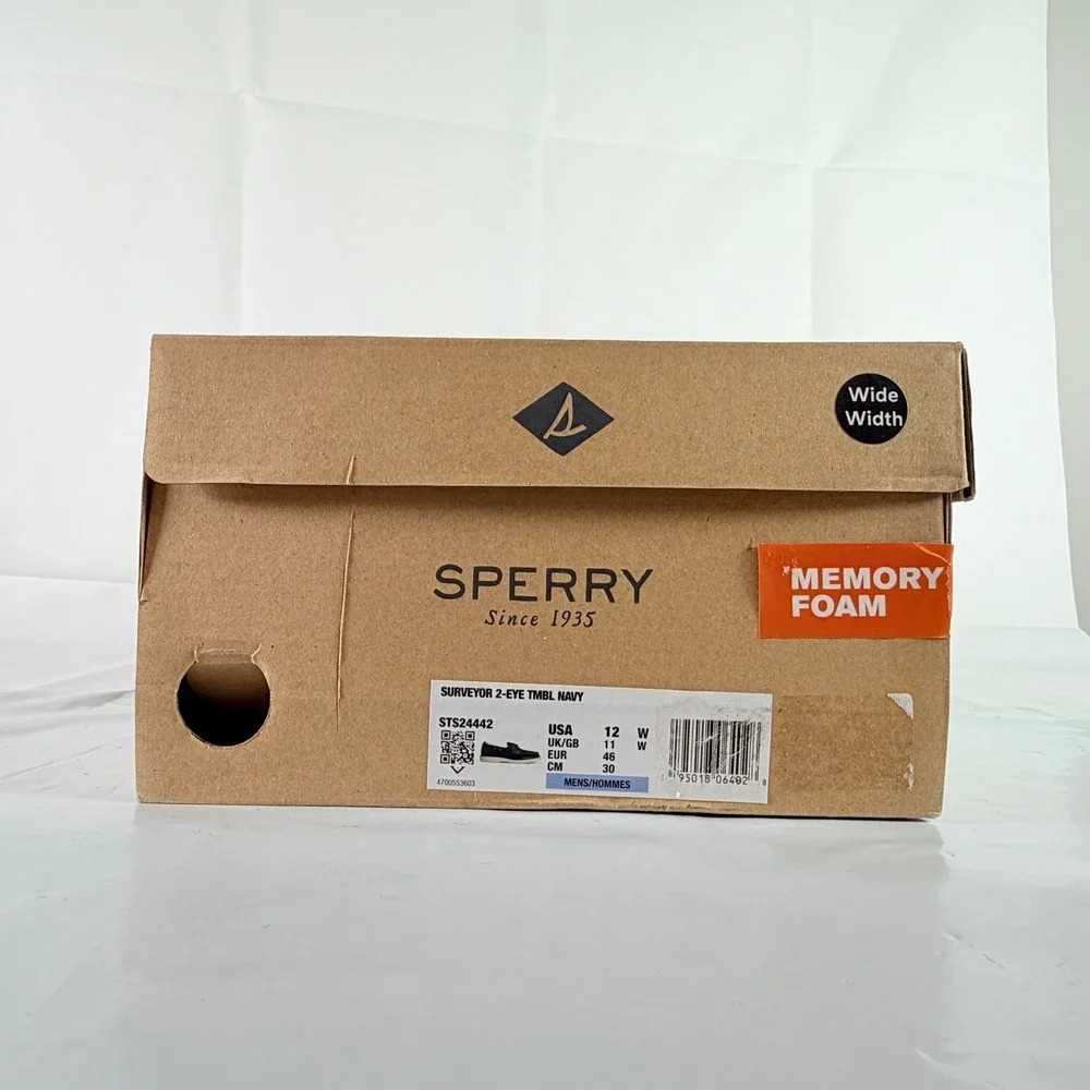 Sperry Surveyor 2-Eye Navy Blue Leather Boat Shoes Men's 12 W New in Box